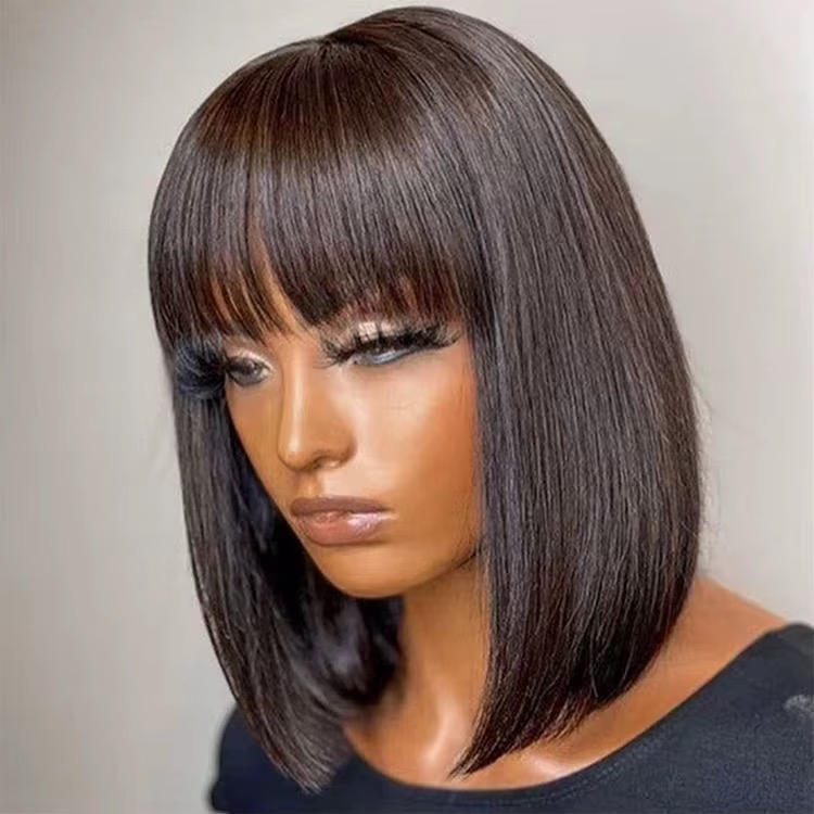 10" raw virgin bang bob wig