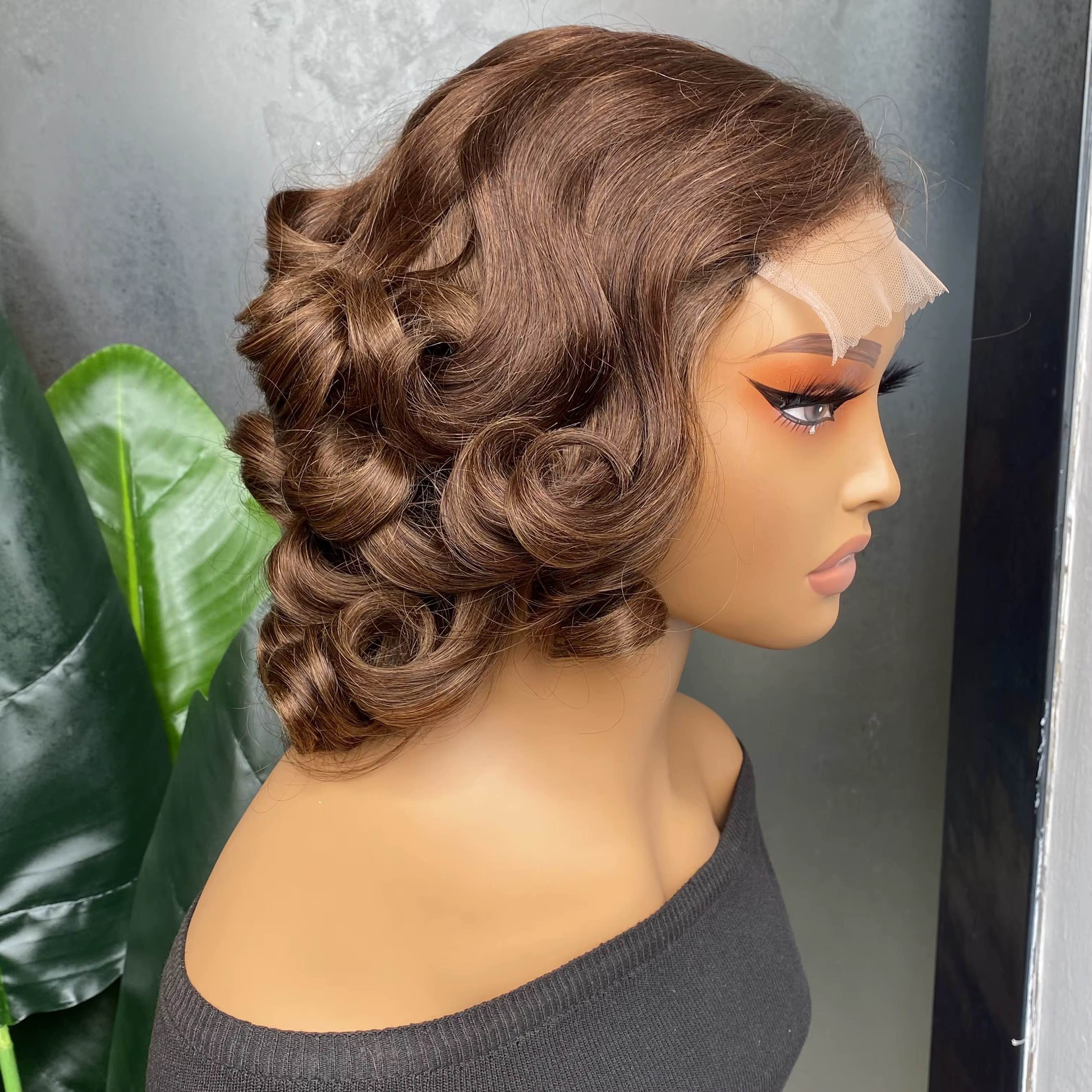 14” Brown short bouncy wig2